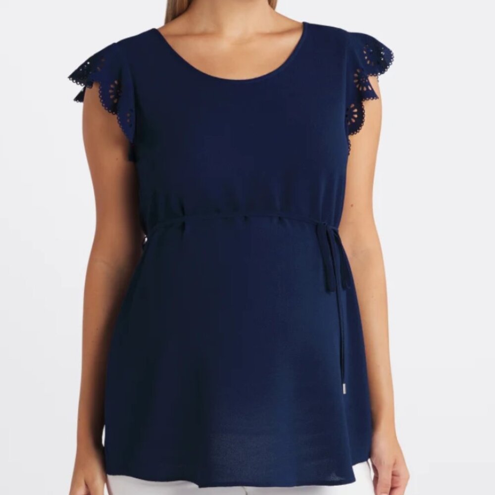 🌞 Full Moon Cheryl Maternity Tie Front Stitch Fix Blouse Navy XL